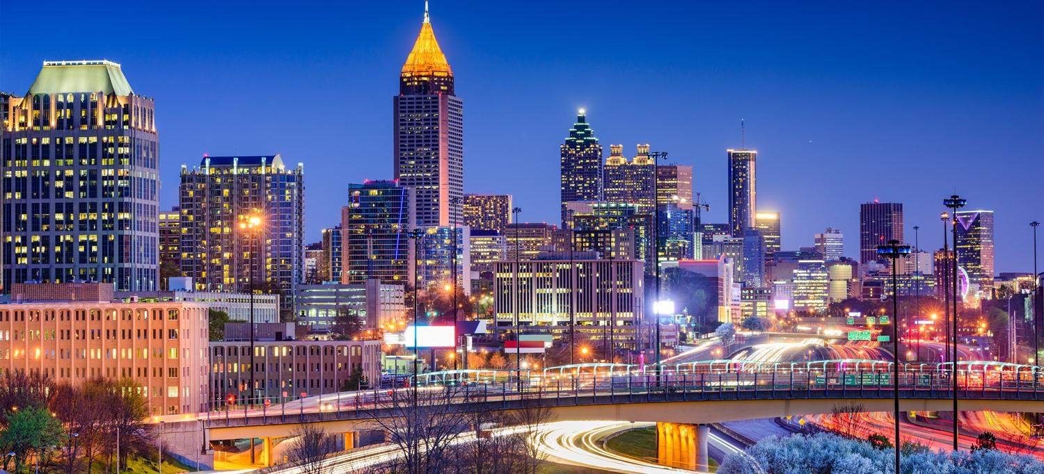 View of Atlanta skyline at night